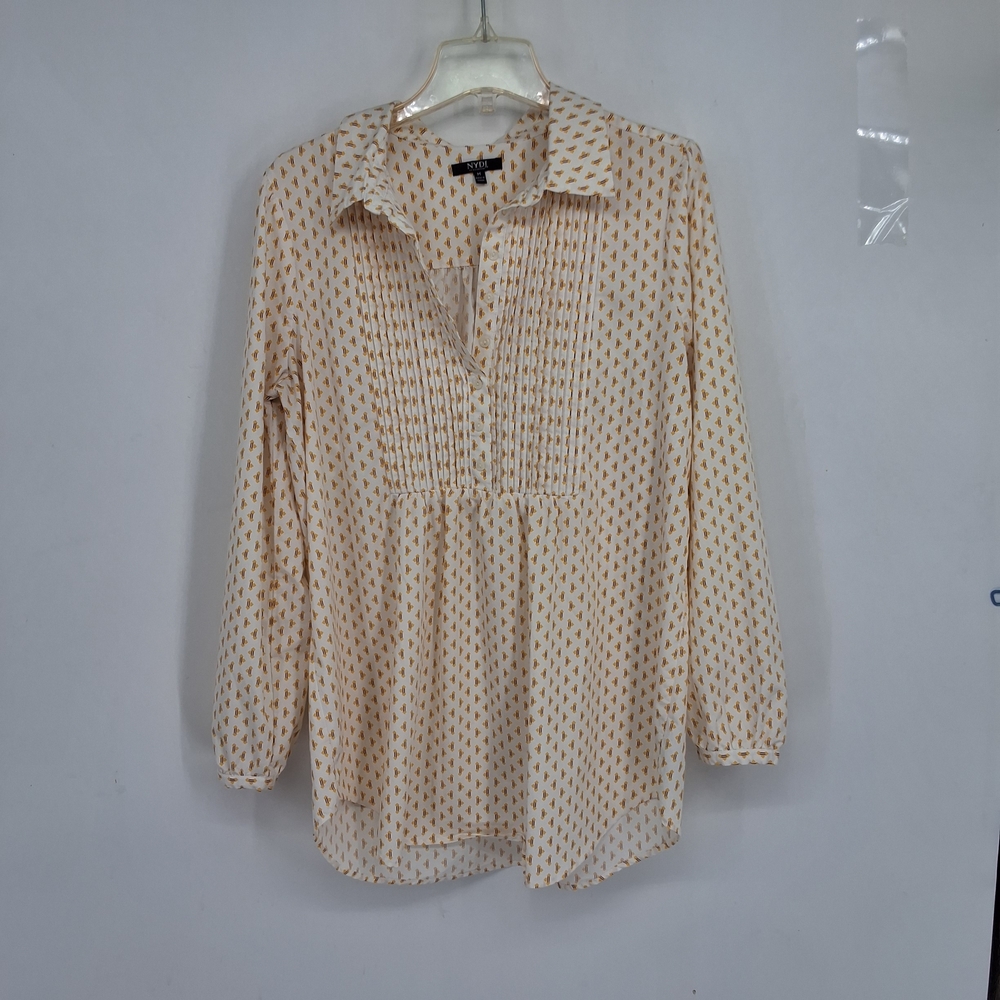 NYDJ Medium Pleated Tunic Top Geometric Blouse